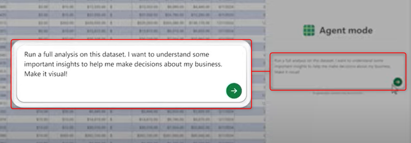 Um prompt digitado no painel Modo de Agente no Excel para a Web.