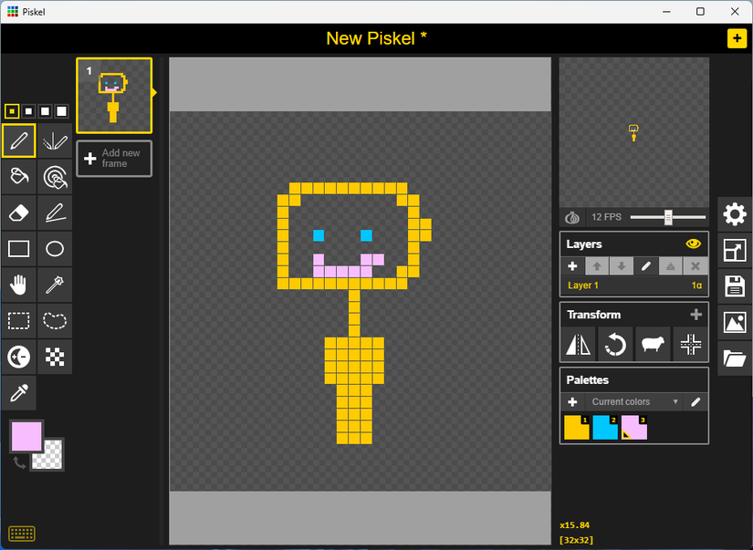 Little golden man drawn in Piskel.