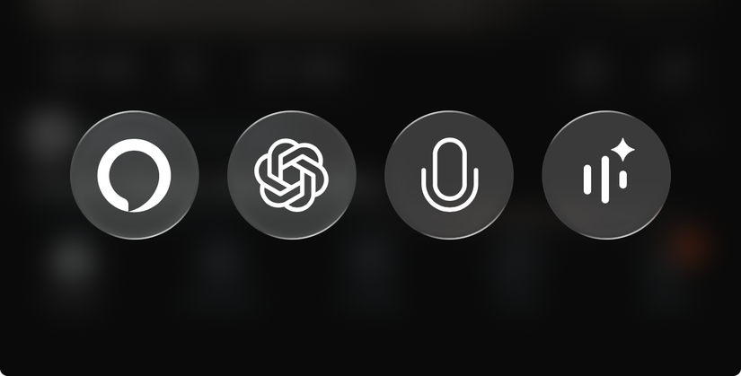 Alexa, ChatGPT, Copilot, and Gemini Live in an iOS 26 Control Center.