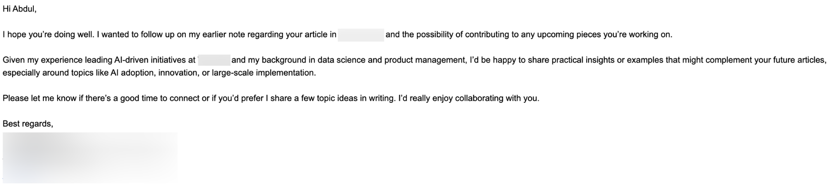 An email offering a deceptive collaboration offer.