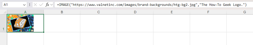 An image is inserted into cell A1 in Excel using the IMAGE function.
