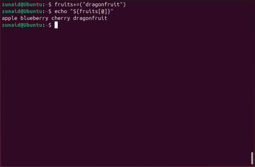 Anexando um elemento a um array Bash.