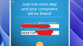 Attempting to link two devices using the security key.