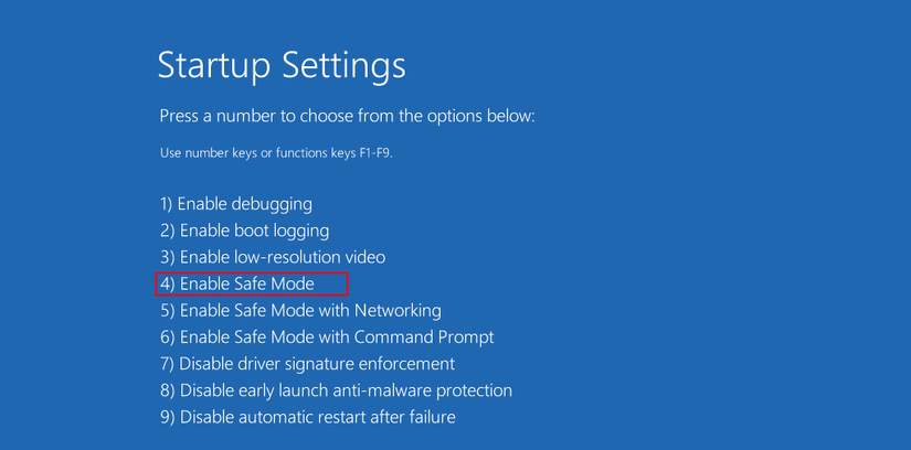 Boot into safe mode from the Windows Recovery Environment (WinRE).