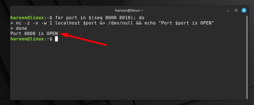 Verifique a disponibilidade da porta usando o comando SEQ.