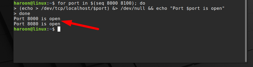 Verifique a disponibilidade da porta usando o SEQ com o recurso específico do Bash wihout usando o NC.