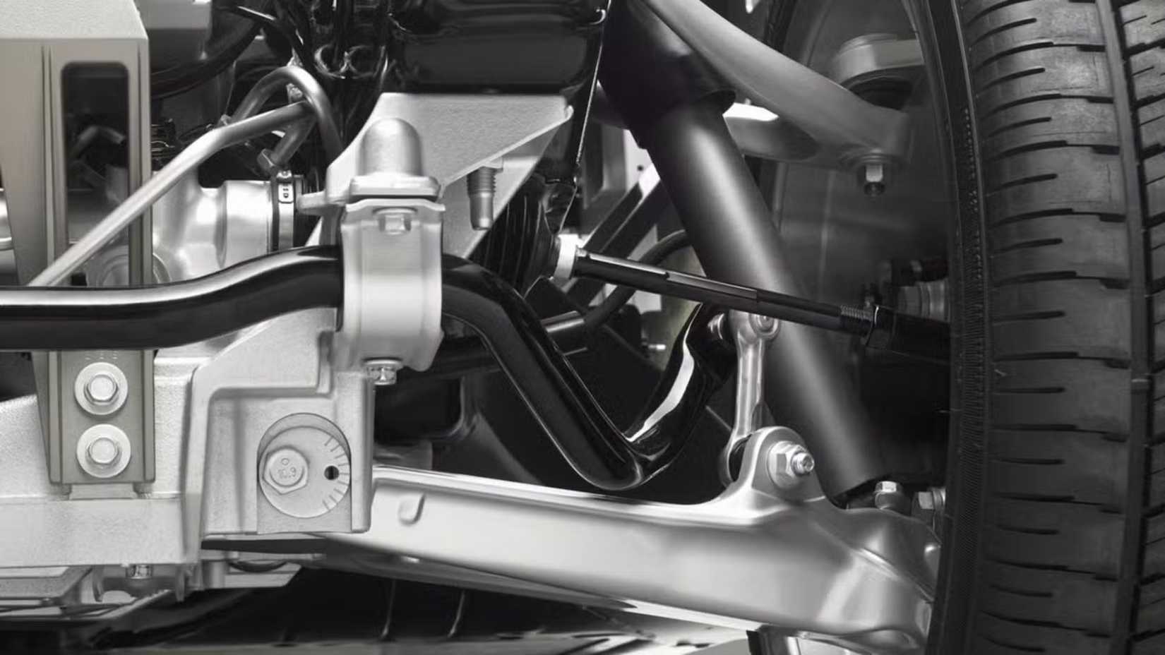 Close-up of the Chevrolet C6 Corvette suspension.