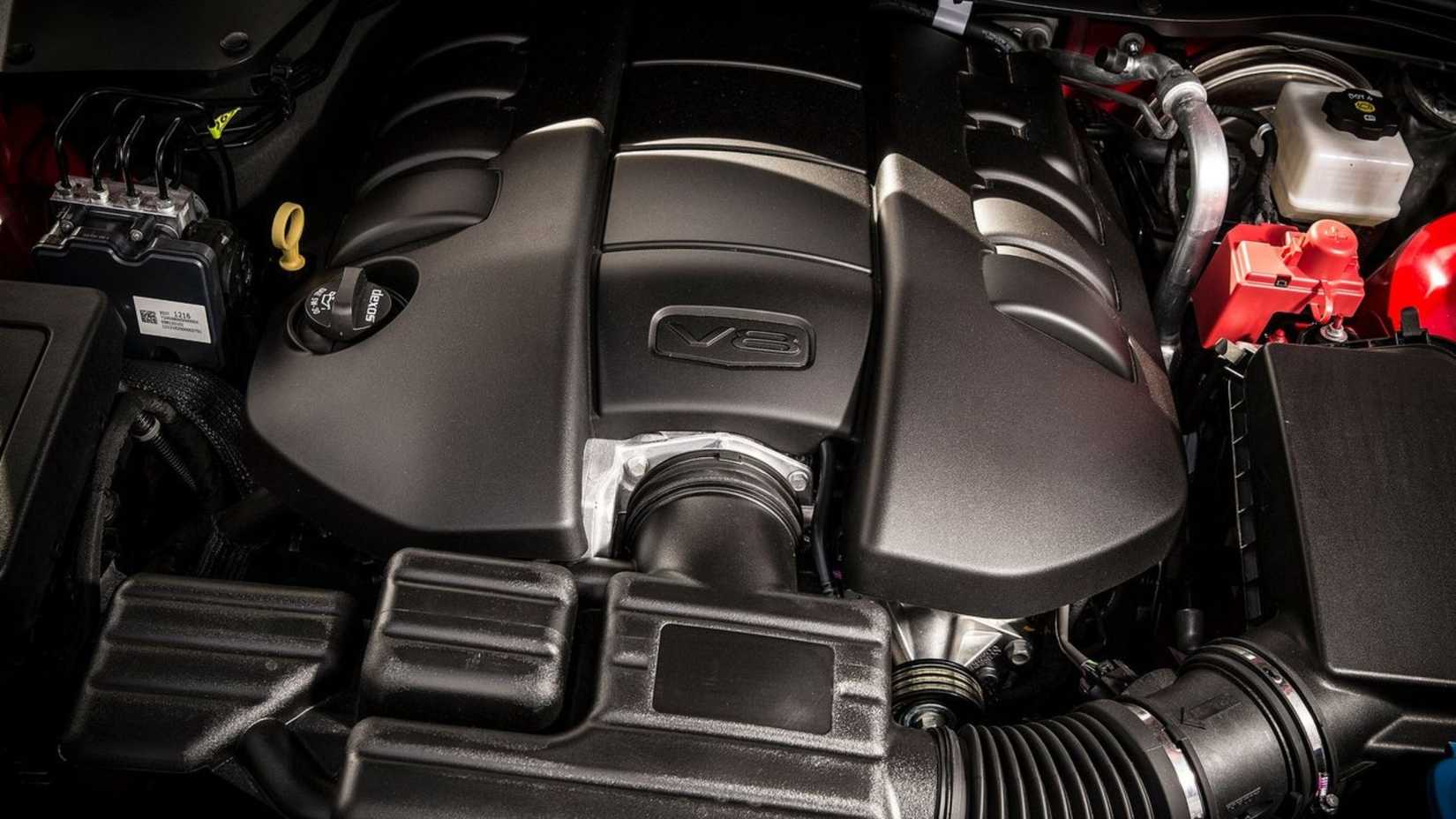 Shot under the hood of a 2014 Chevrolet SS.