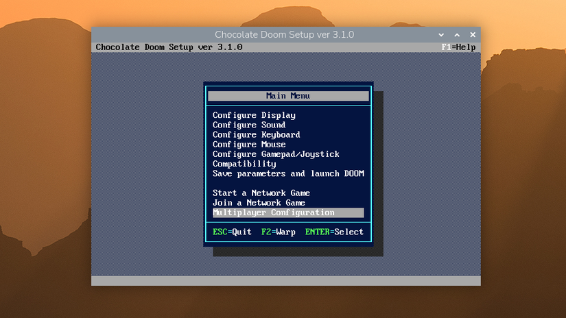 Chocolate Doom Setup menu running on a Raspberry Pi.
