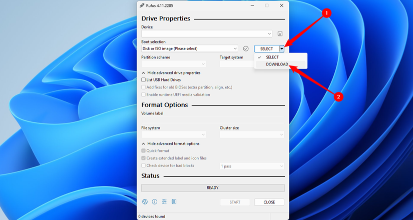 Click the arrow, then select Download from the drop-down menu.