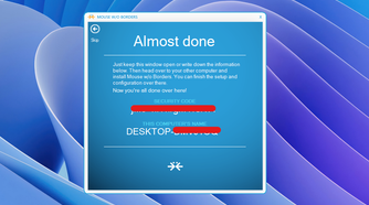 Security keys and computer names for linking two devices.