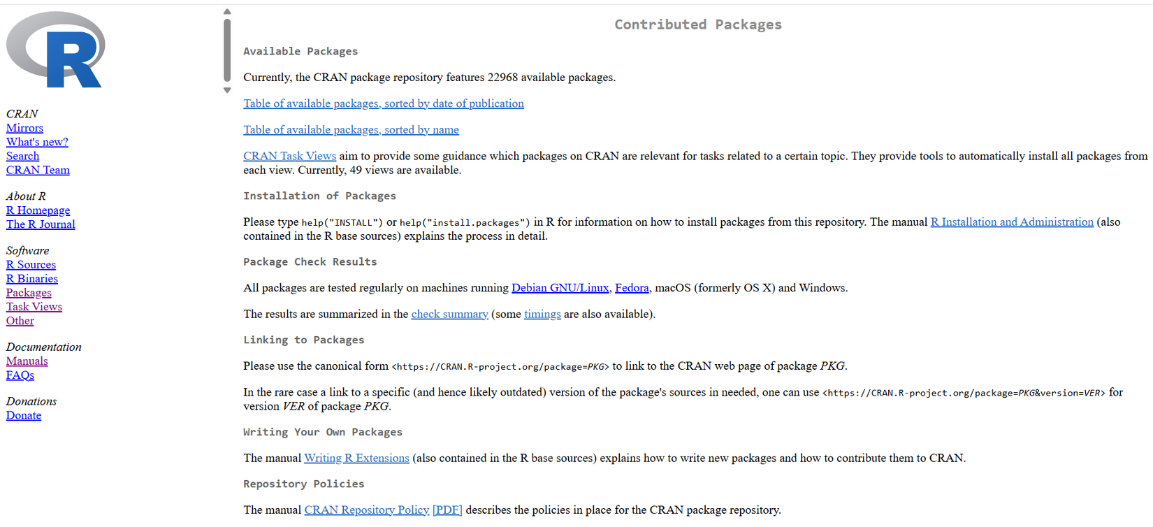 CRAN packages listing website.