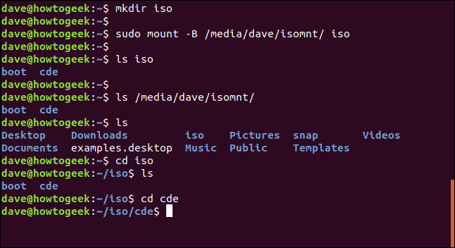 Creating a subdirectory in the Linux home directory and binding it to a mount point.
