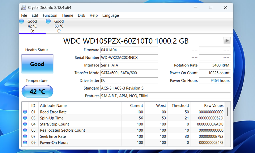 CrystalDiskInfo displaying information about a drive