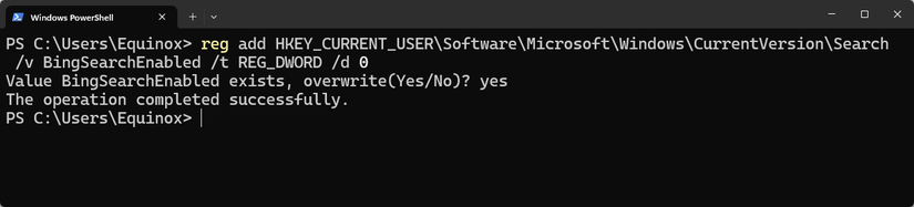 Disable Bing search in Windows 11.