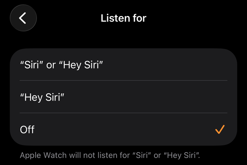 Disabling Siri on Apple Watch.