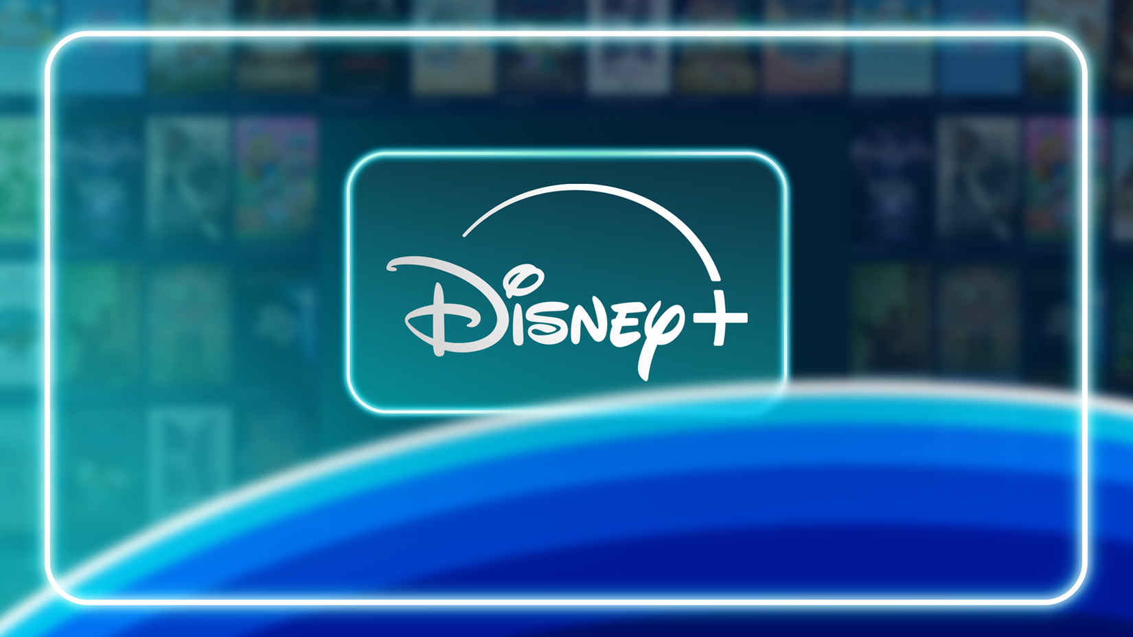 Logotipo do Disney+ brilhando no centro com programas desfocados ao fundo