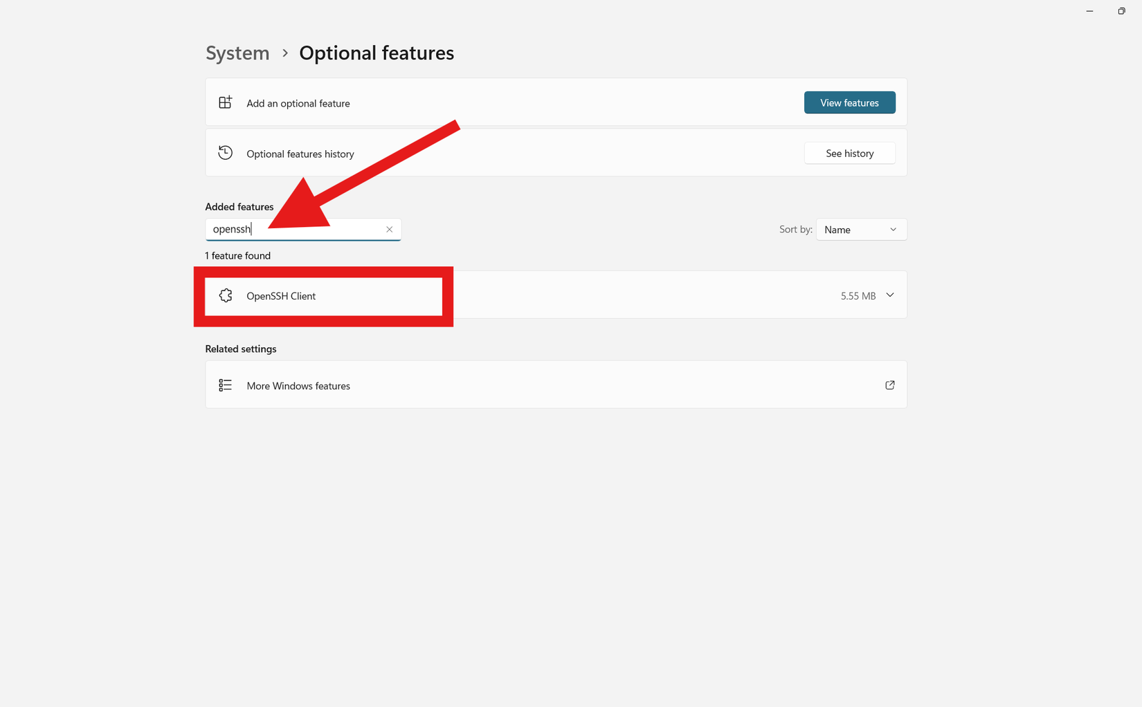 Enabling OpenSSH on Windows.