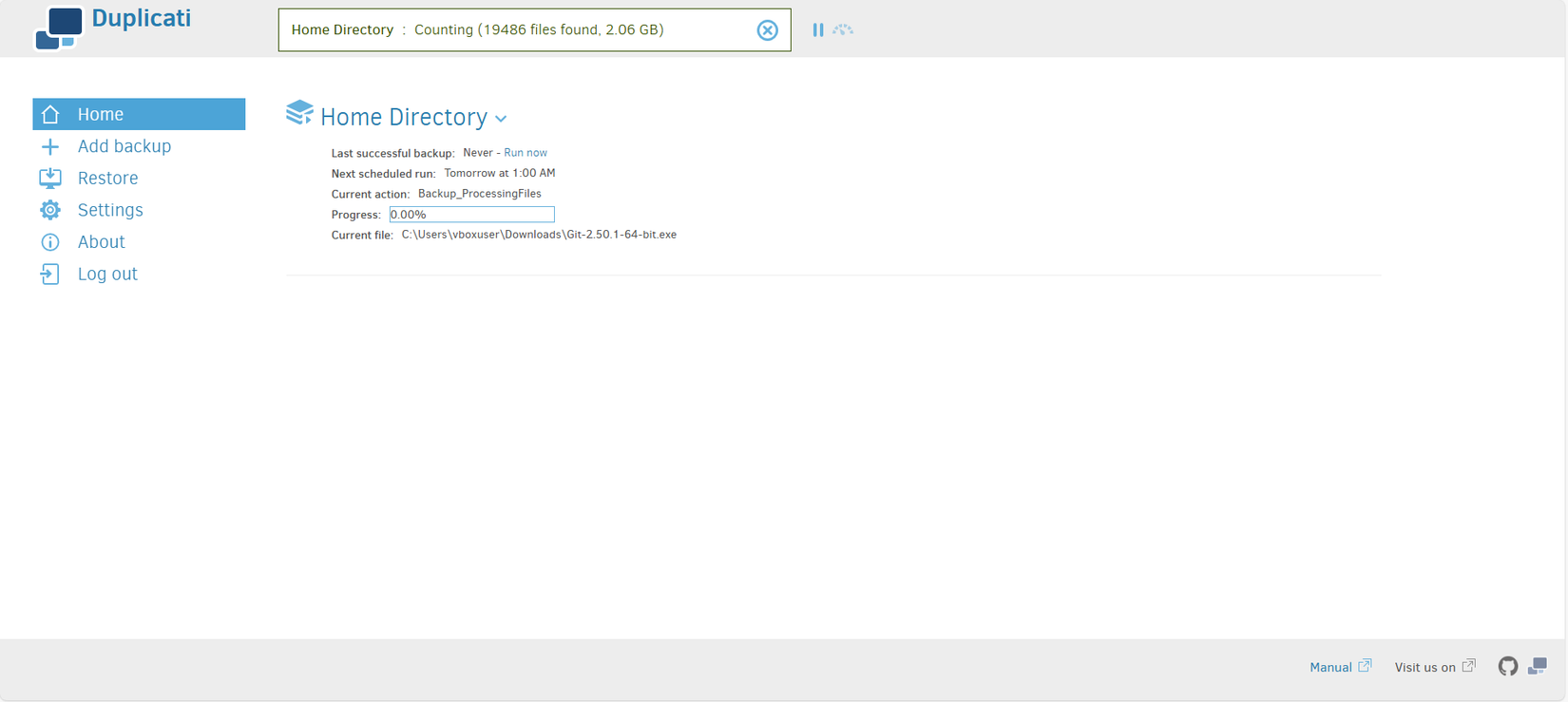 Primera ejecución del trabajo de copia de seguridad duplicado.