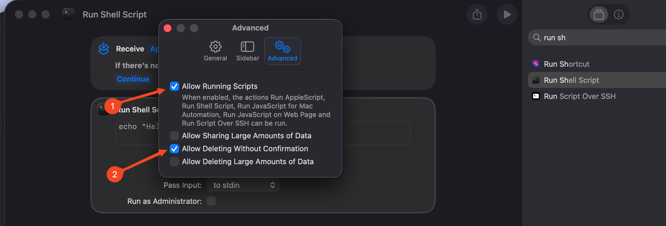Enable permissions in Shortcuts.