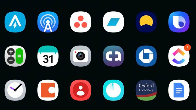 Enlarged app icons in an app drawer.