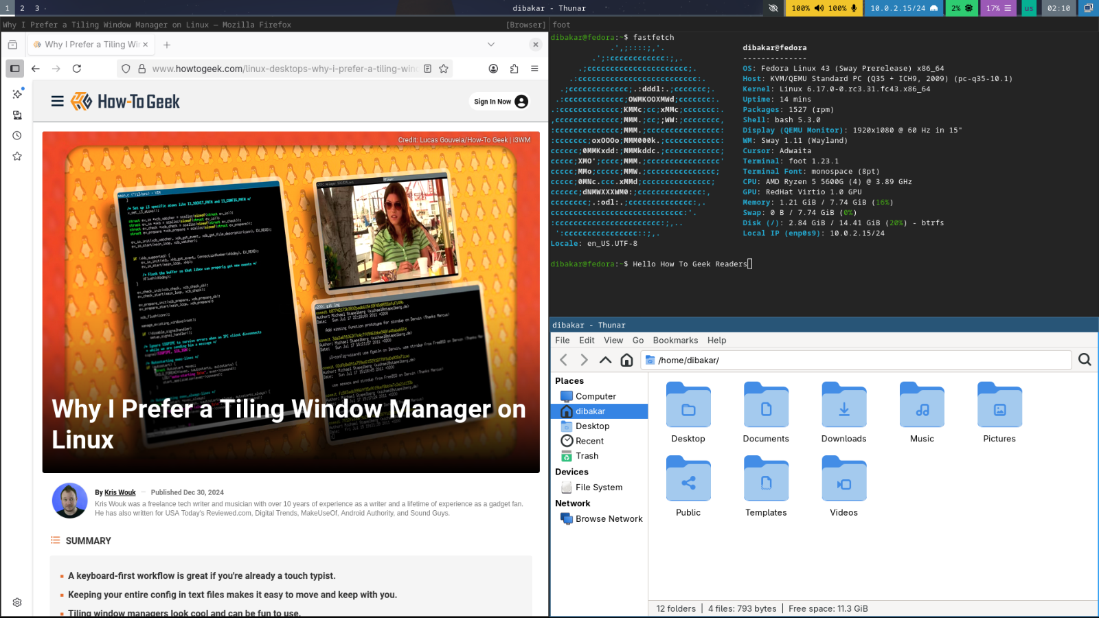 Fedora Sway tiling window setup showcase.