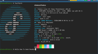 Fedora Sway using the foot terminal running fastfetch.