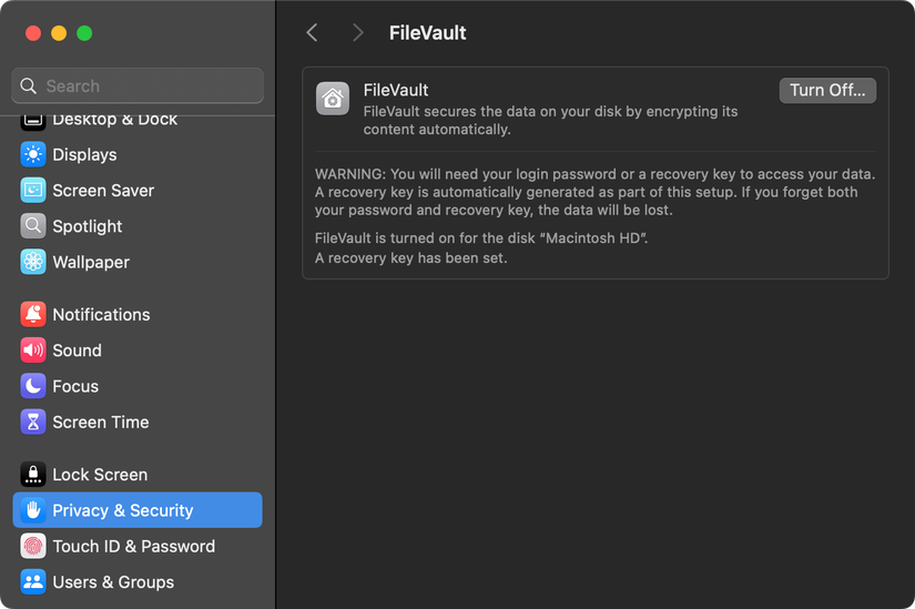 FileVault enabled on a Mac.
