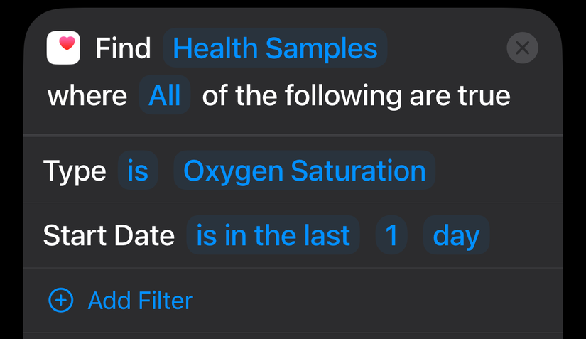 Get health samples recorded using iPhone shortcuts.