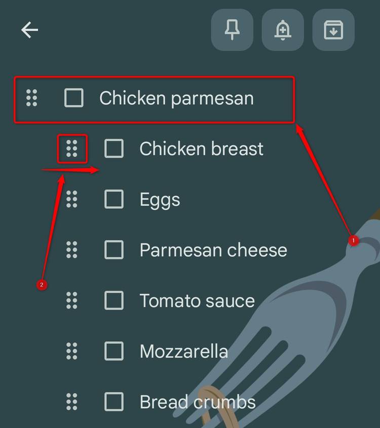 A sublist created inside Google Keep checklists. 