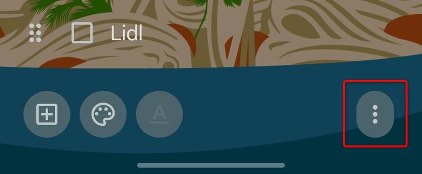 Different menu buttons in Google Keep.