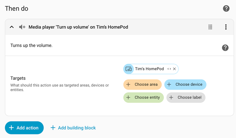 Home Assistant automation action that increases HomePod volume.