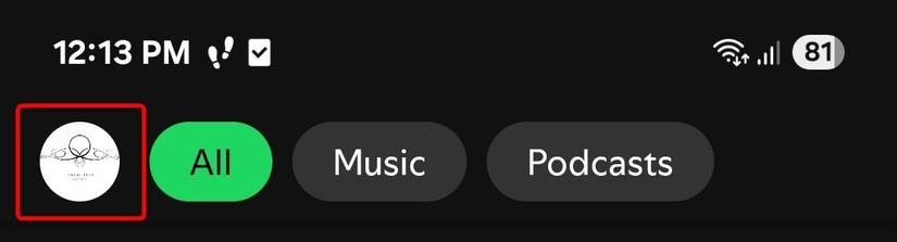A screenshot of the Spotify home screen showing the profile picture.