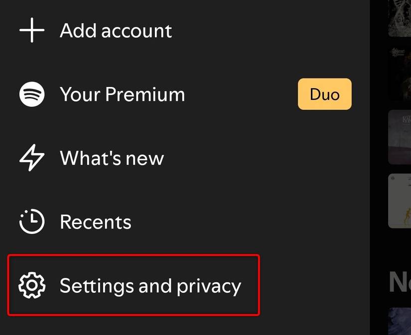 The account menu in the Spotify Android app.