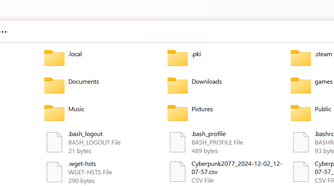 Steam Deck Home folder showing various folders and files opened in Windows File Explorer.