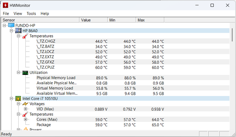 HWMonitor on Windows 11