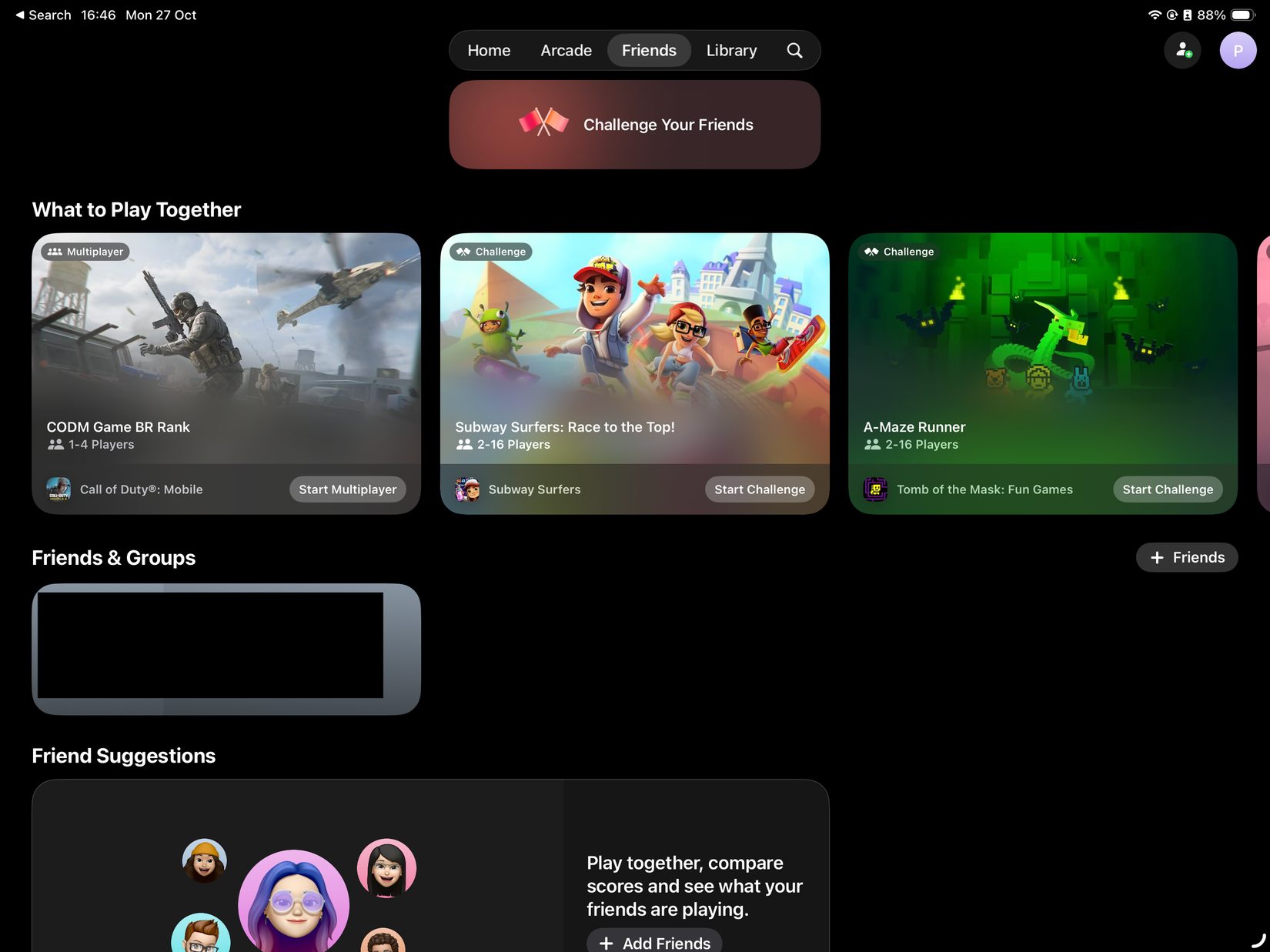 The social page on Apple Games on mobile.