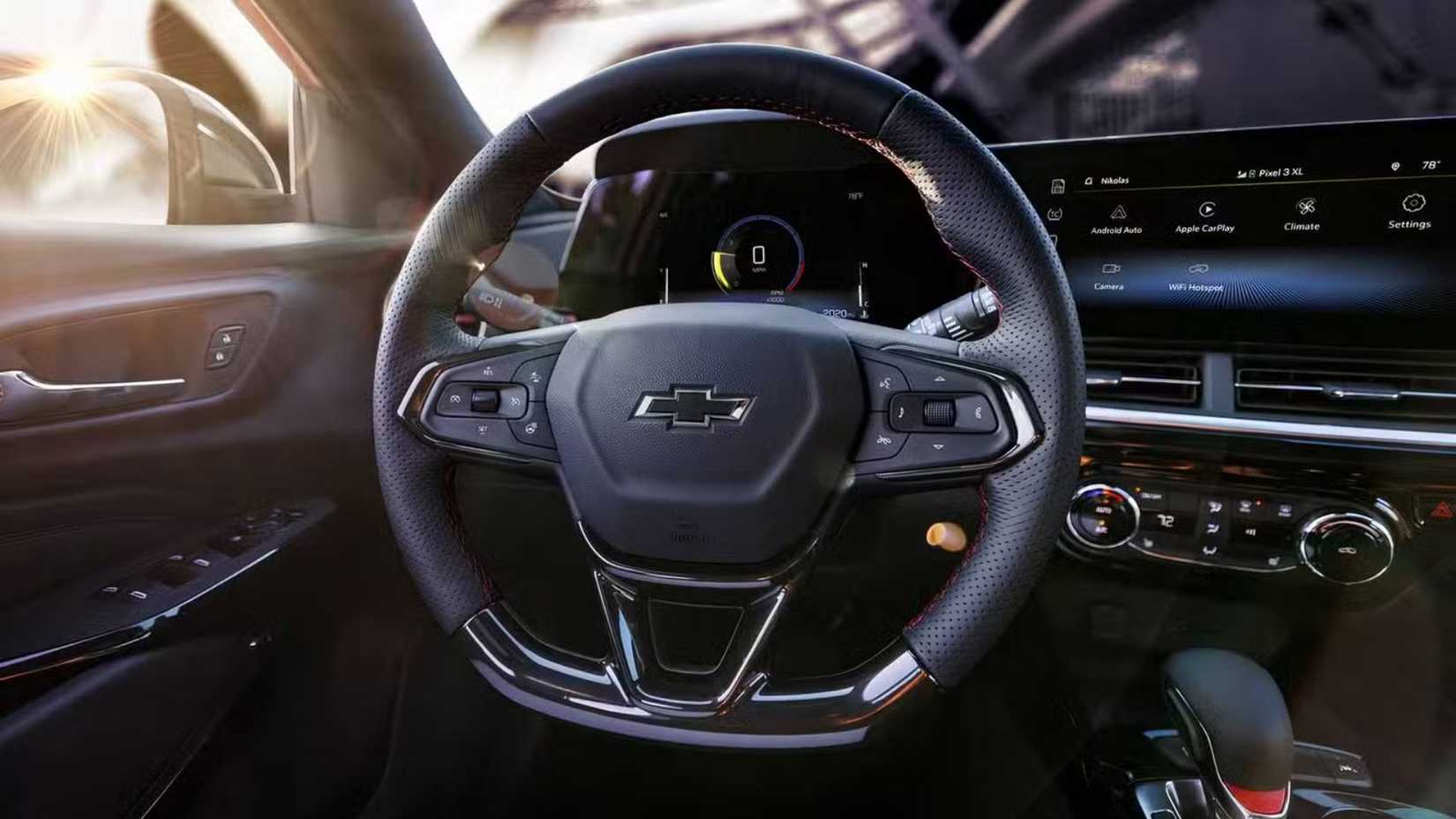 Close up shot of 2024 Chevrolet Trax 2RS steering wheel.