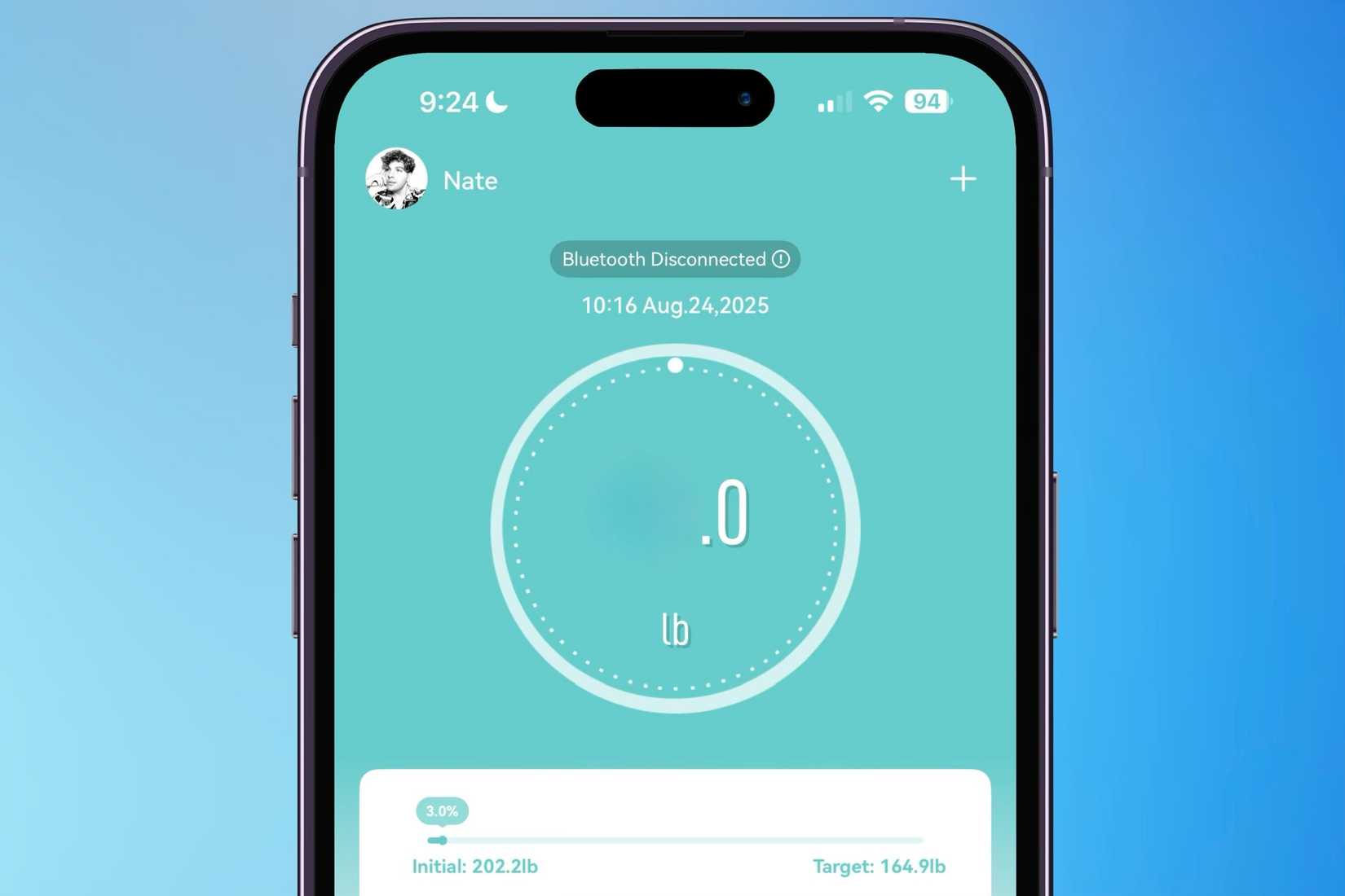 Weight recorded from a HealthKit-supported smart scale.