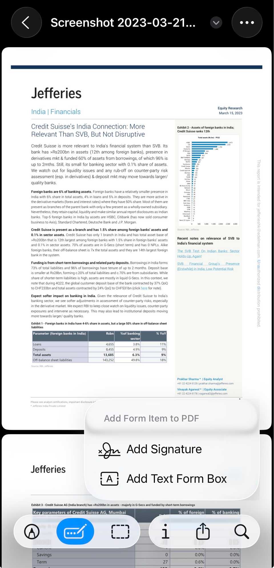 Signature and text options on Preview for iPhone.