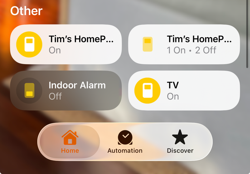 Indoor alarm switch in Apple Home.