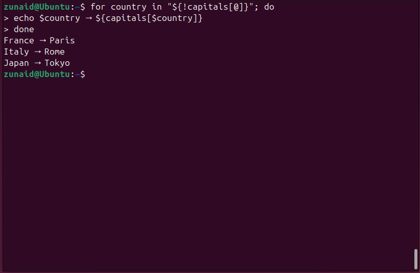 Перебор ассоциативного массива: выводим пары ключ-значение.