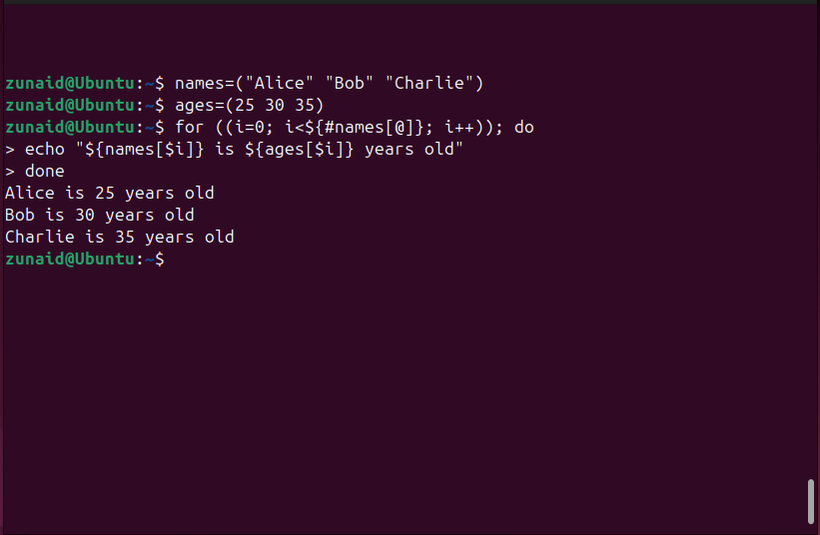 Iterando através de vários arrays Bash usando um loop for.