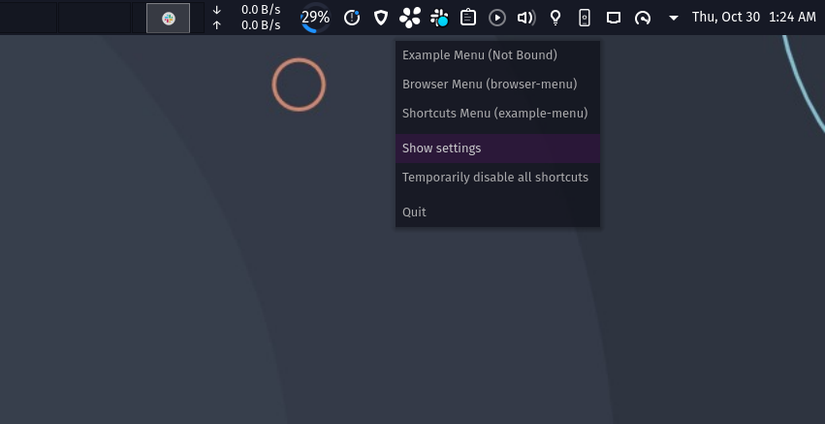 Kando in tray icons with Settings option highlighted.