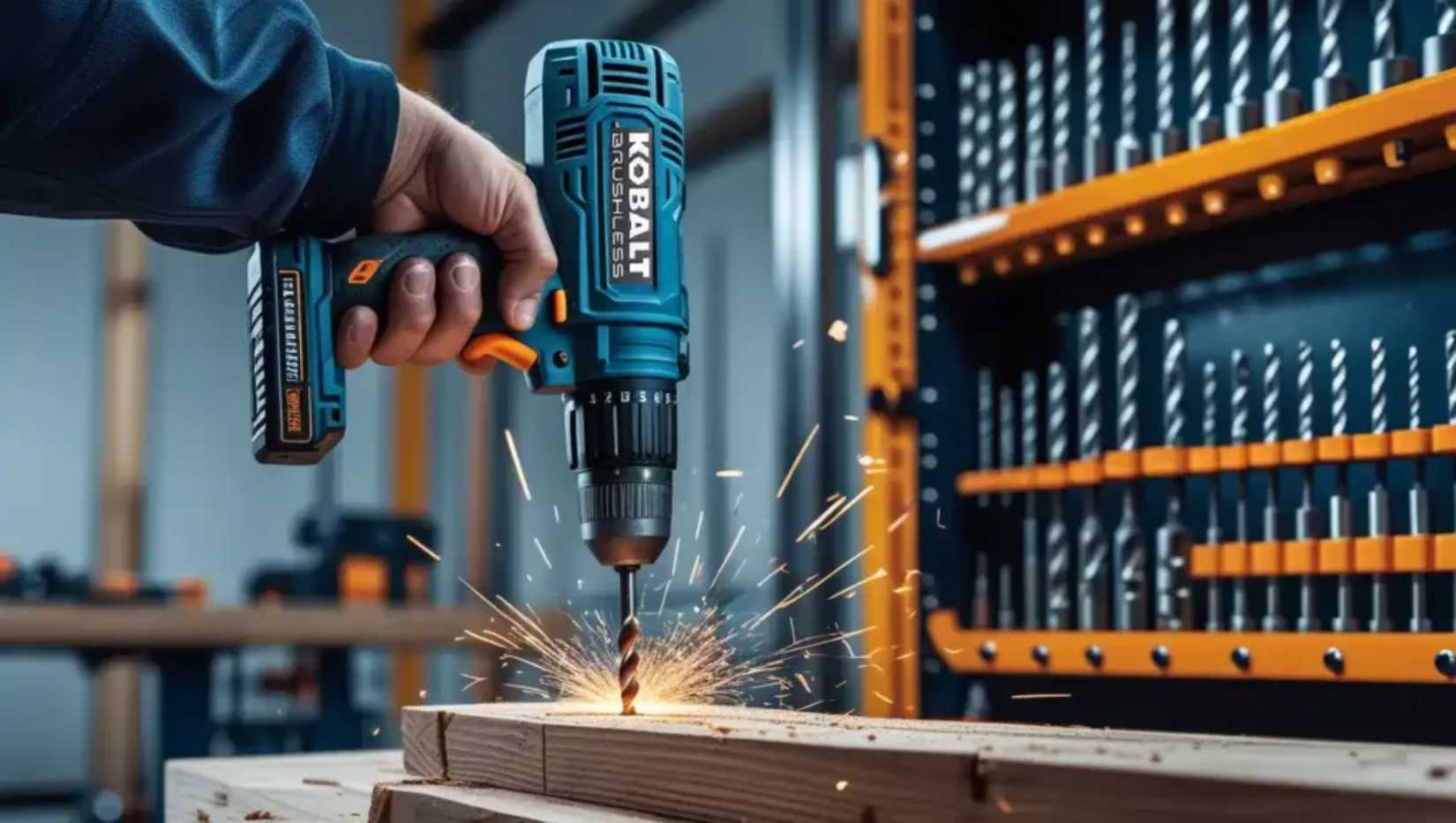 Kobalt drill being used with sparks flying