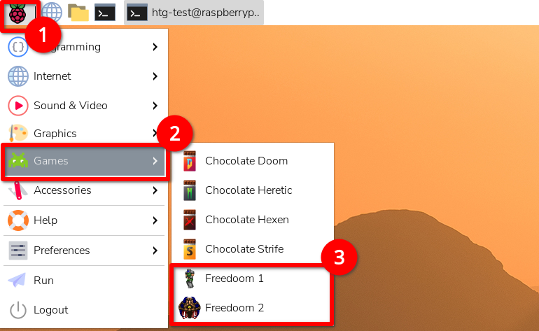 Launching Freedoom 1 and 2 on a Raspberry Pi menu.