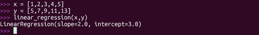 Regressão linear usando o módulo de estatística Python no intérprete interativo.