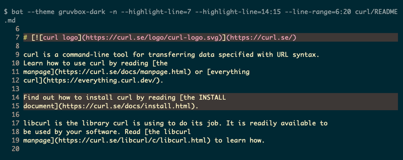 Um trecho de um arquivo Markdown com várias linhas destacadas.