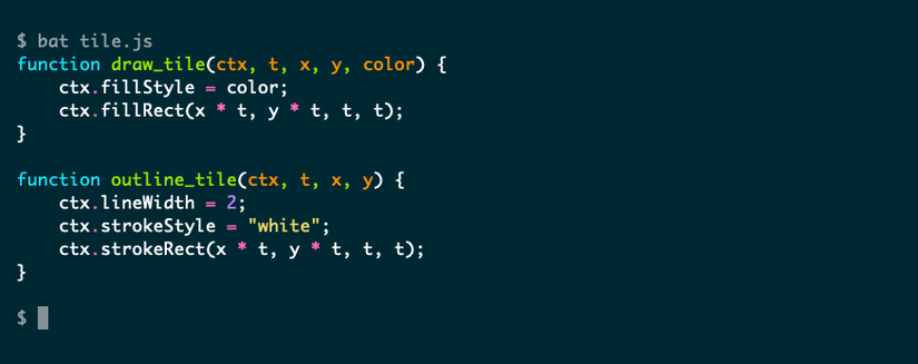 O conteúdo de um arquivo JavaScript com duas sintaxes de funções curtas destacadas em cores.