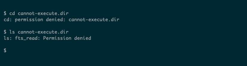 A non-executable directory cannot be changed to or listed.